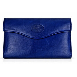 vintage Leather Navy Buxton Women's Bifold Wallet With Floral Emboss BLUE